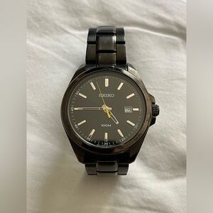 Seiko 6N42-00C0 Watch Gunmetal Steel Band Black Analog Dial 100M Men’s SUR061